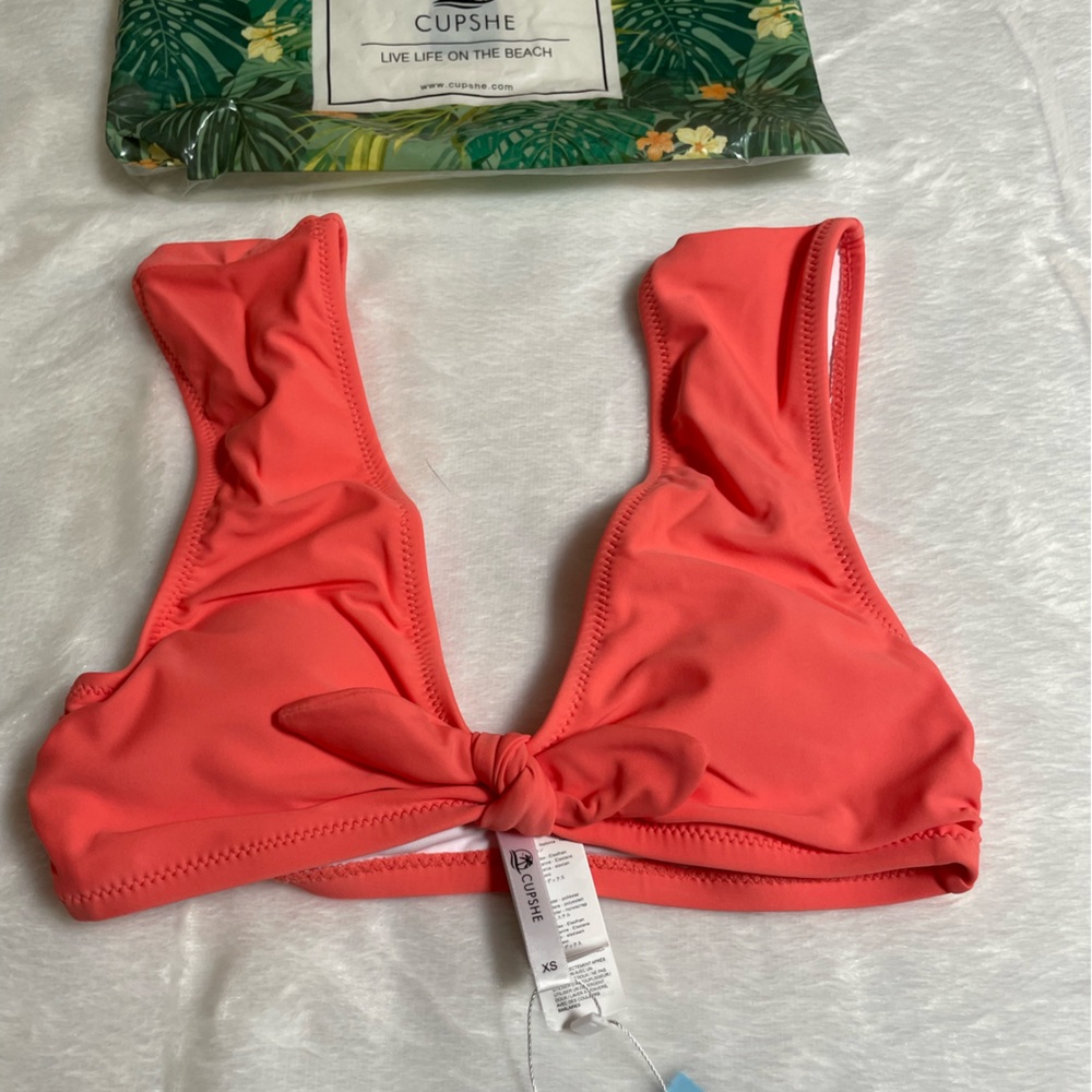 Cupshe swim top coral color wide strap size XS NWT